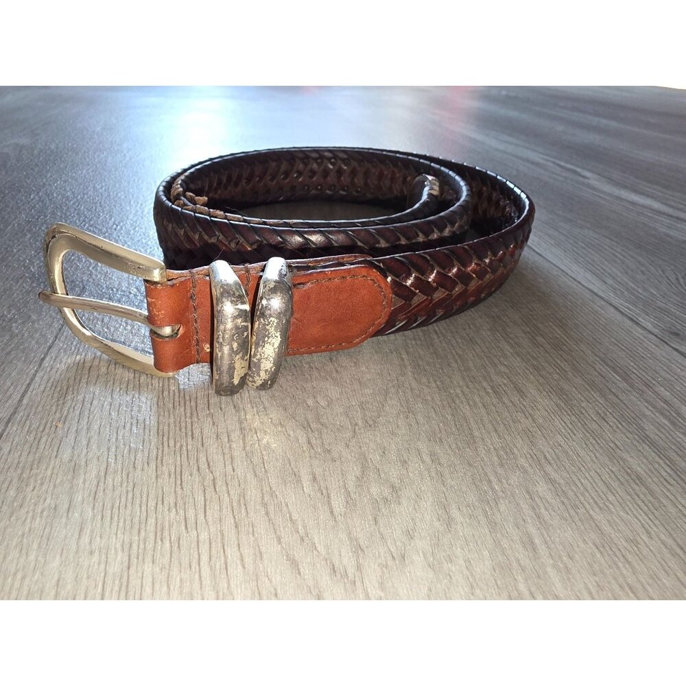 Fossil Mens Genuine Leather Braided Belt Size 36 Brown